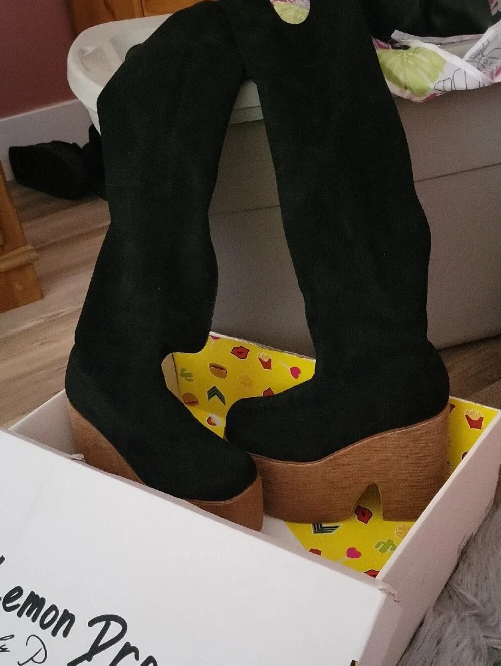 Black Suede Platform Thigh High Boots Dolls KILL